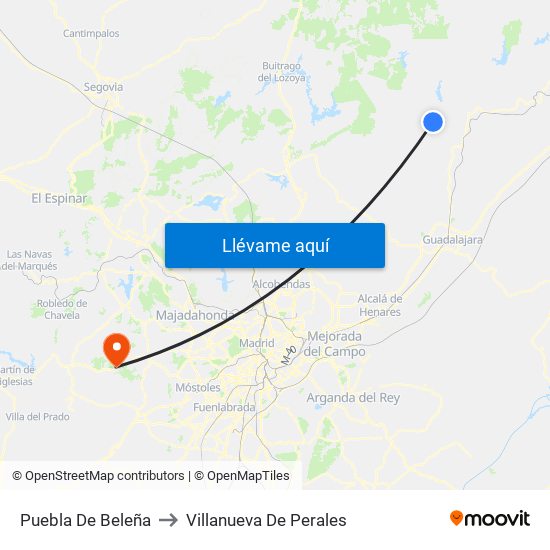 Puebla De Beleña to Villanueva De Perales map