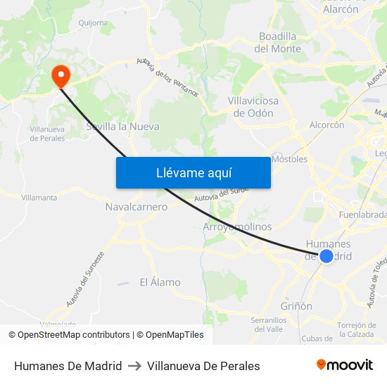 Humanes De Madrid to Villanueva De Perales map