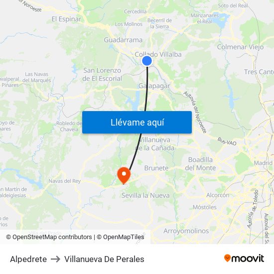 Alpedrete to Villanueva De Perales map