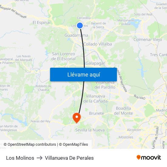 Los Molinos to Villanueva De Perales map