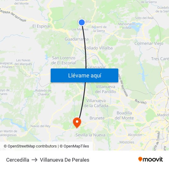 Cercedilla to Villanueva De Perales map