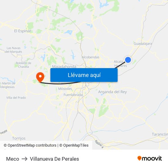 Meco to Villanueva De Perales map