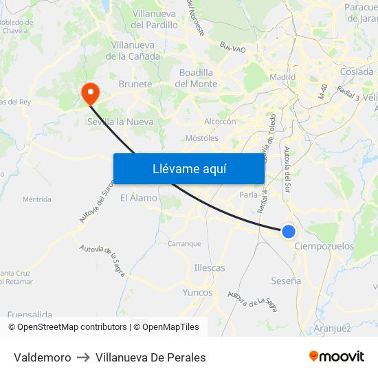 Valdemoro to Villanueva De Perales map