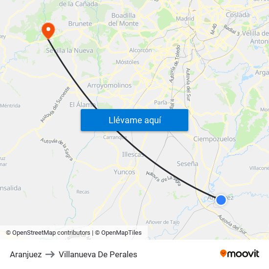 Aranjuez to Villanueva De Perales map