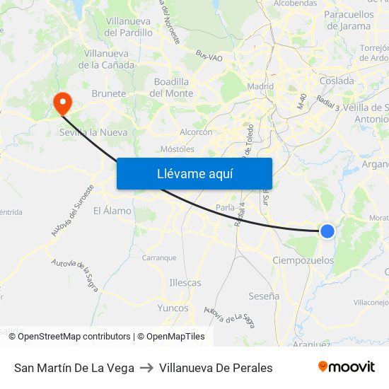 San Martín De La Vega to Villanueva De Perales map