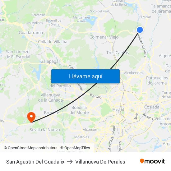 San Agustín Del Guadalix to Villanueva De Perales map