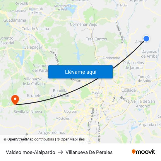 Valdeolmos-Alalpardo to Villanueva De Perales map