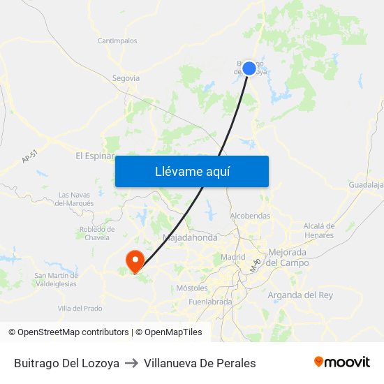 Buitrago Del Lozoya to Villanueva De Perales map