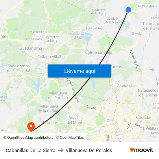 Cabanillas De La Sierra to Villanueva De Perales map