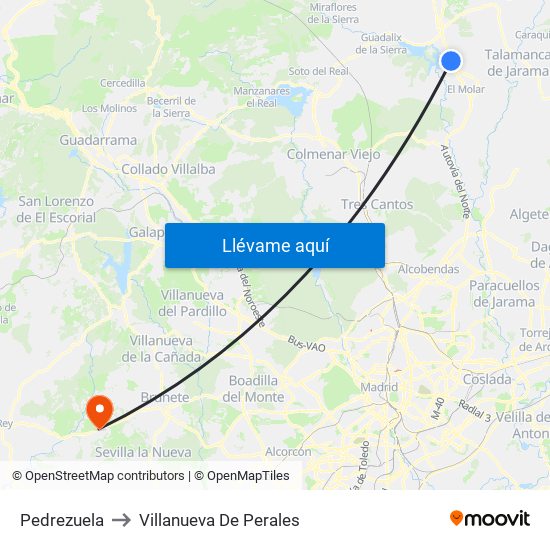 Pedrezuela to Villanueva De Perales map