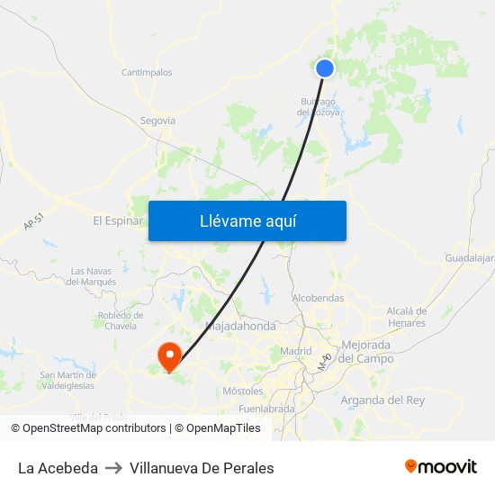La Acebeda to Villanueva De Perales map