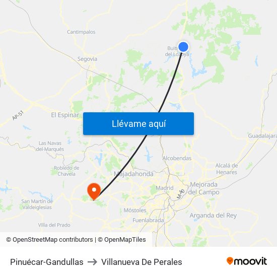 Pinuécar-Gandullas to Villanueva De Perales map