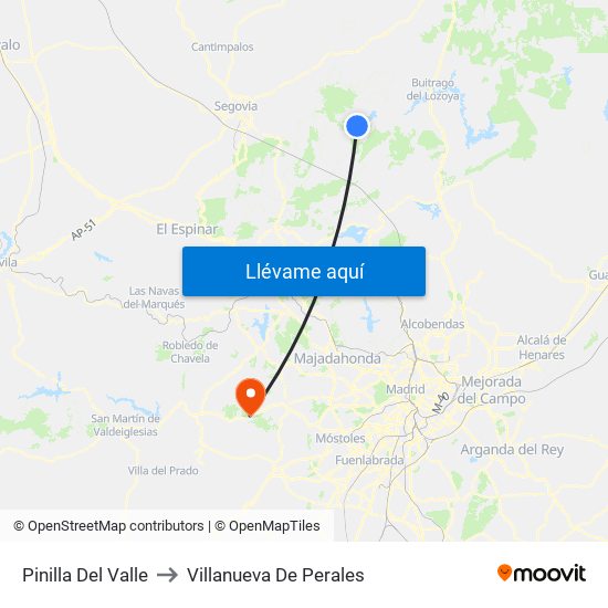 Pinilla Del Valle to Villanueva De Perales map