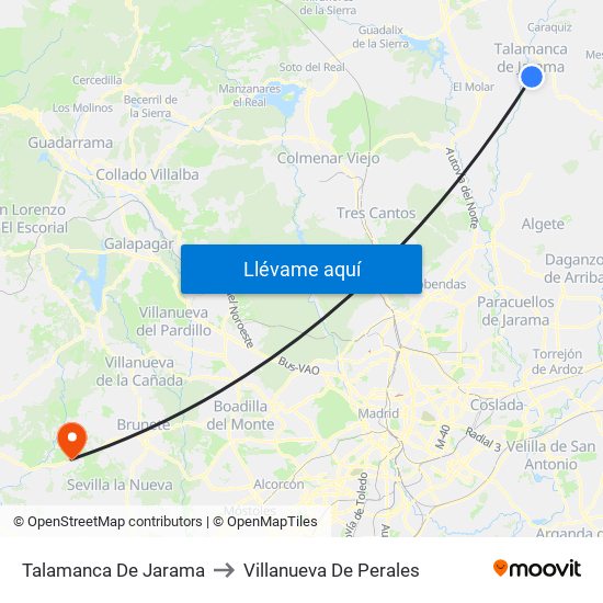 Talamanca De Jarama to Villanueva De Perales map