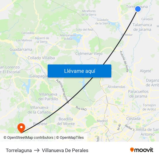 Torrelaguna to Villanueva De Perales map