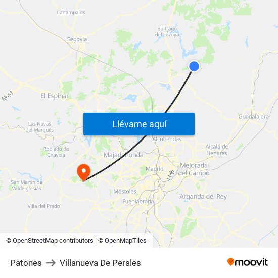 Patones to Villanueva De Perales map
