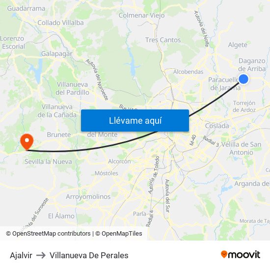 Ajalvir to Villanueva De Perales map