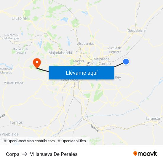 Corpa to Villanueva De Perales map