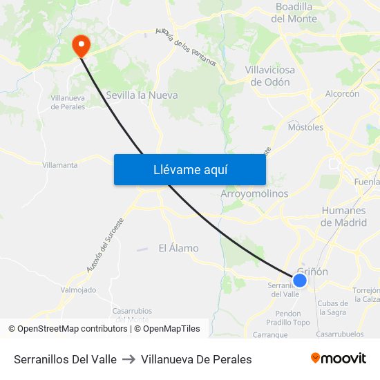 Serranillos Del Valle to Villanueva De Perales map