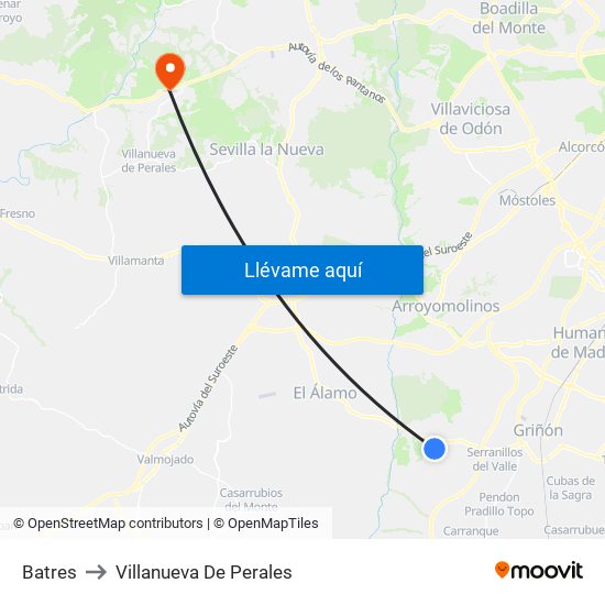 Batres to Villanueva De Perales map