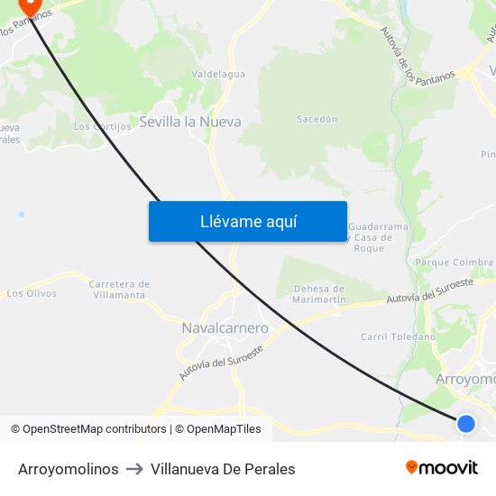 Arroyomolinos to Villanueva De Perales map