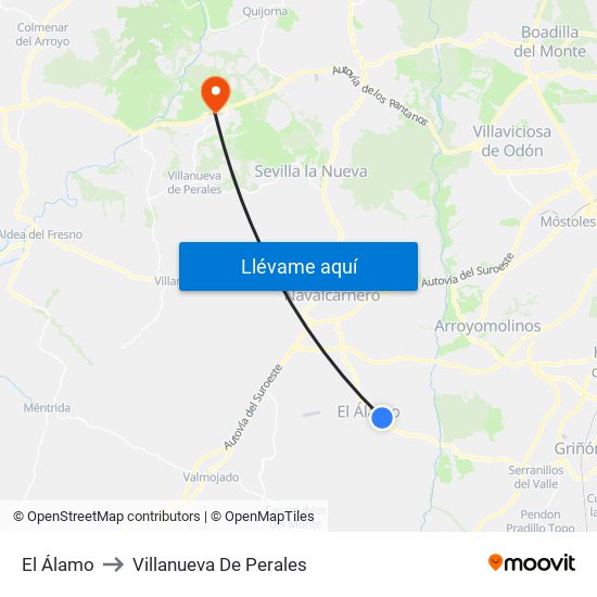 El Álamo to Villanueva De Perales map
