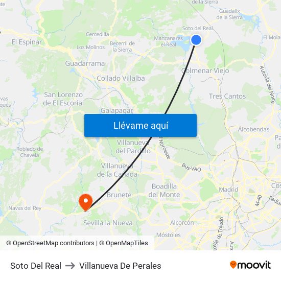 Soto Del Real to Villanueva De Perales map