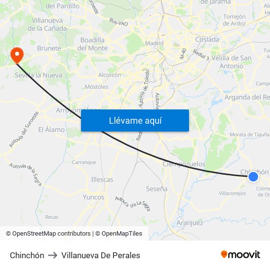 Chinchón to Villanueva De Perales map