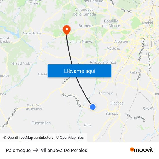 Palomeque to Villanueva De Perales map