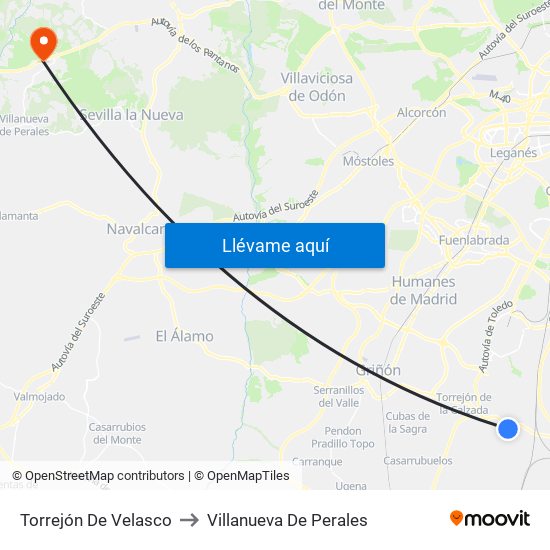 Torrejón De Velasco to Villanueva De Perales map