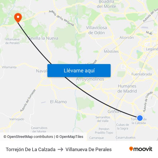 Torrejón De La Calzada to Villanueva De Perales map