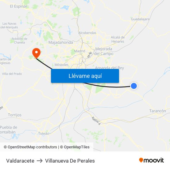 Valdaracete to Villanueva De Perales map