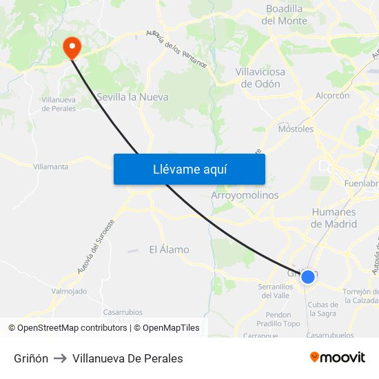 Griñón to Villanueva De Perales map