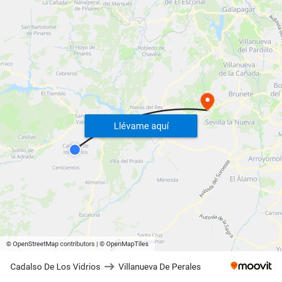 Cadalso De Los Vidrios to Villanueva De Perales map