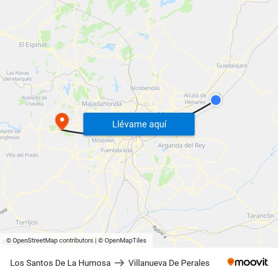 Los Santos De La Humosa to Villanueva De Perales map