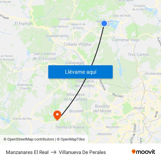 Manzanares El Real to Villanueva De Perales map