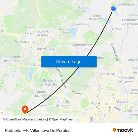 Redueña to Villanueva De Perales map