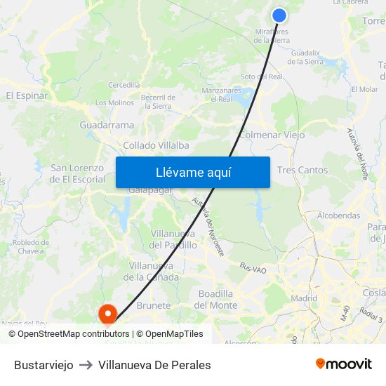 Bustarviejo to Villanueva De Perales map