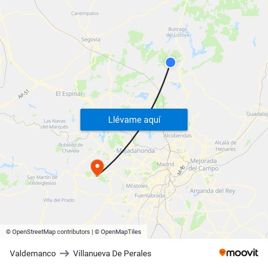 Valdemanco to Villanueva De Perales map