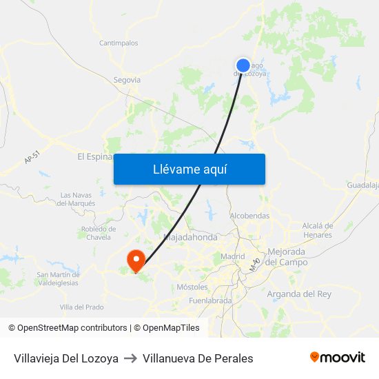 Villavieja Del Lozoya to Villanueva De Perales map