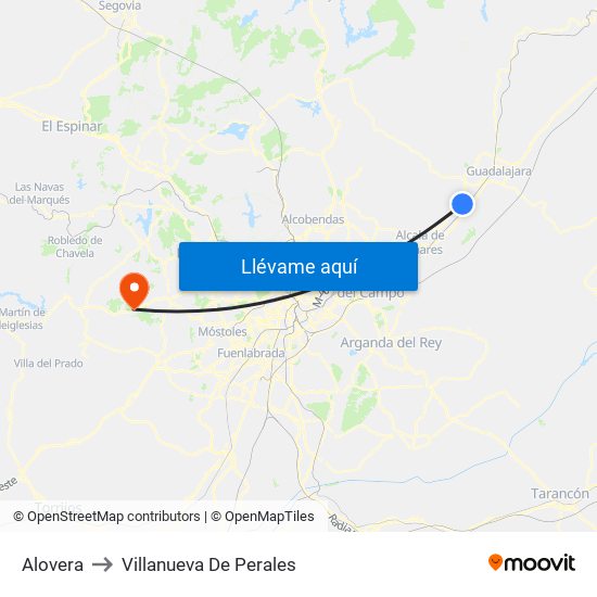 Alovera to Villanueva De Perales map