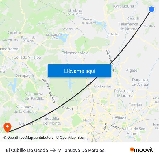 El Cubillo De Uceda to Villanueva De Perales map