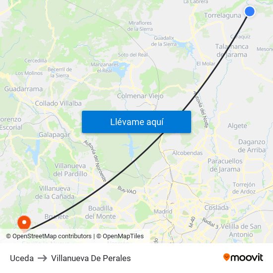 Uceda to Villanueva De Perales map