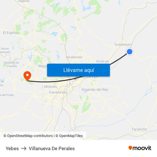 Yebes to Villanueva De Perales map