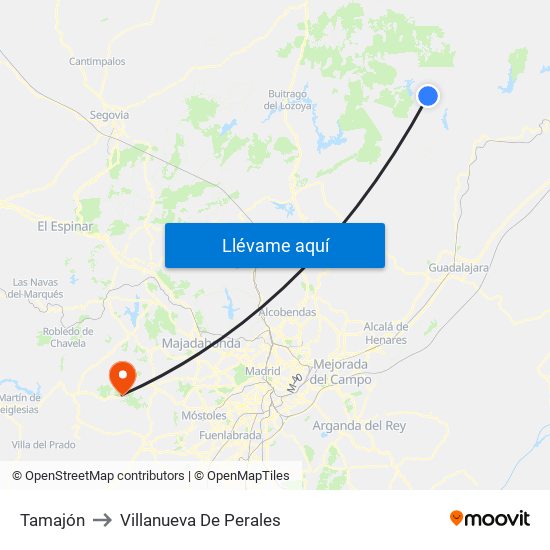 Tamajón to Villanueva De Perales map