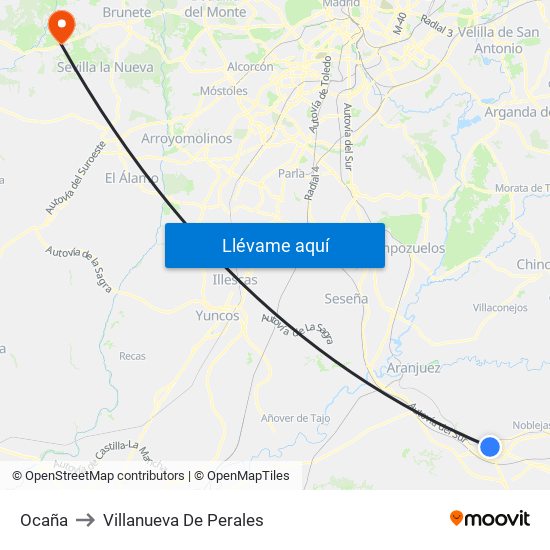 Ocaña to Villanueva De Perales map