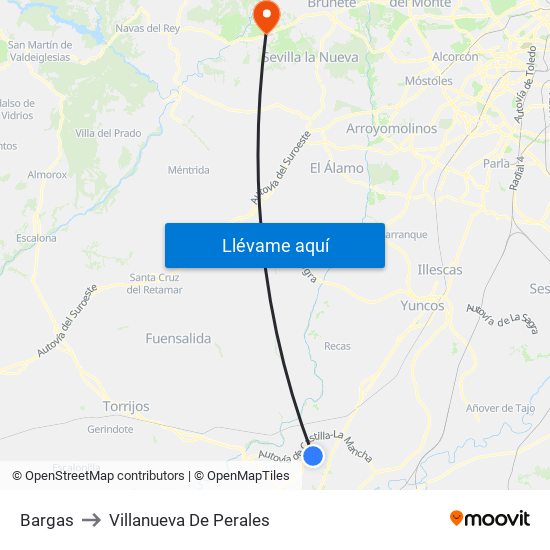 Bargas to Villanueva De Perales map