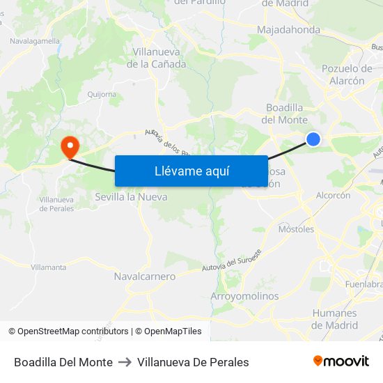 Boadilla Del Monte to Villanueva De Perales map