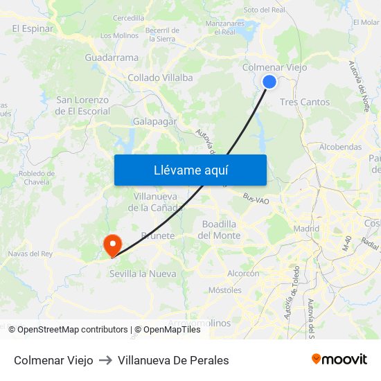 Colmenar Viejo to Villanueva De Perales map