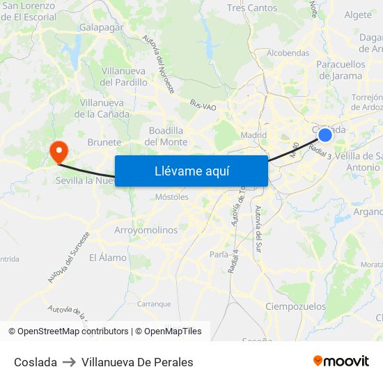 Coslada to Villanueva De Perales map